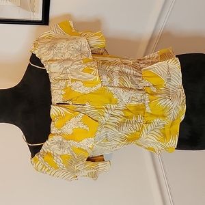 Zara Blouse Yellow and White Floral Womens Medium